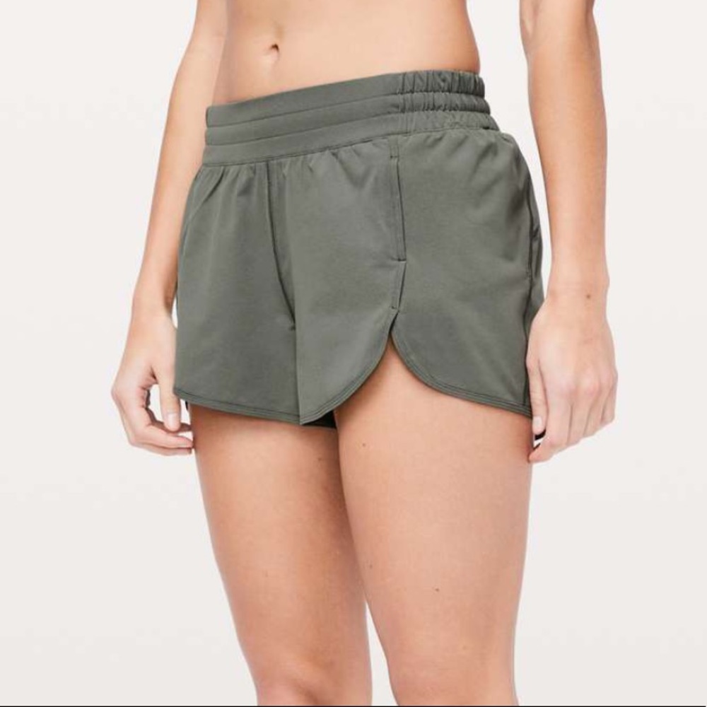 lululemon grey sage power stride shorts